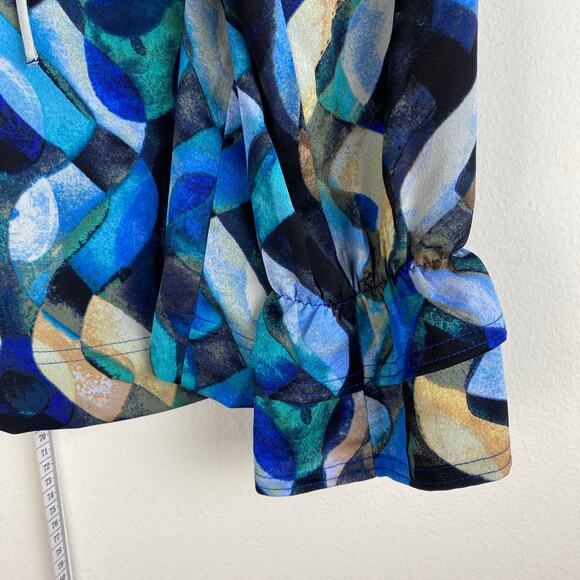 NWT NIC+ZOE Wave Links Top Size M Blue Black Print Blouse Classic Party Dressy - Picture 8 of 13